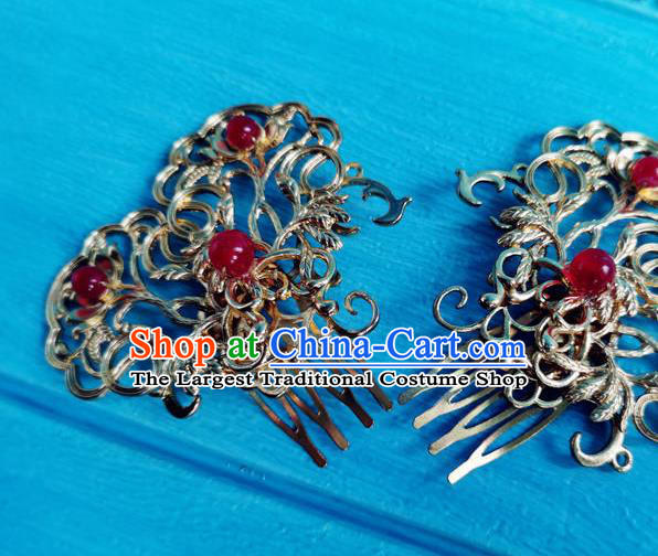 Chinese Traditional Hanfu Hair Accessories Ancient  Queen Golden Phoenix Hair Crown Song Dynasty Empress Cao Danshu Hair Combs