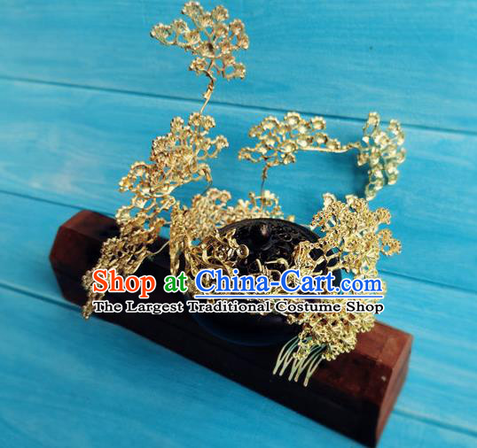 China Traditional Tang Dynasty Princess Golden Hair Crown Ancient Royal Infanta Hair Comb Drama Qing Yu Nian Li Yunrui Headpiece