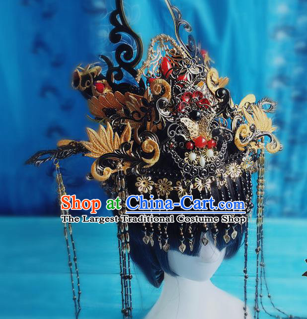 China Traditional Hanfu Black Hair Crown Ancient Goddess Tassel Hairpins Drama The Honey Sank Like Frost Jin Mi Wedding Headdress