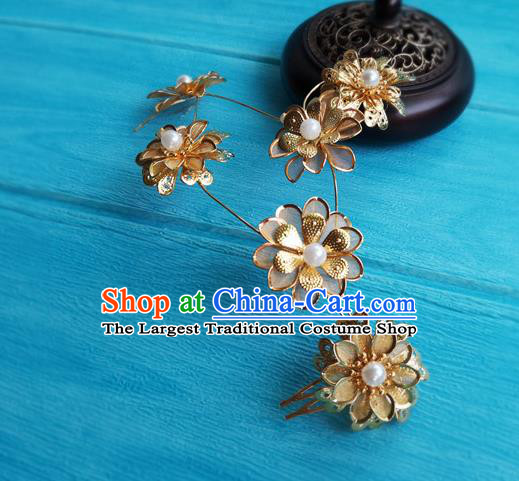 Chinese Tang Dynasty Queen Hair Stick Traditional Hanfu Hair Accessories Ancient Princess Golden Leaf Hairpins Full Set