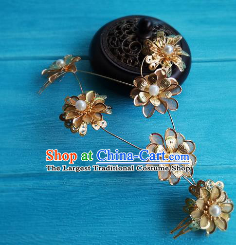 Chinese Tang Dynasty Queen Hair Stick Traditional Hanfu Hair Accessories Ancient Princess Golden Leaf Hairpins Full Set