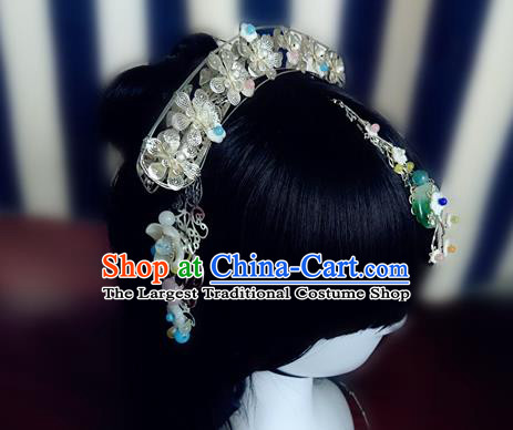 Chinese Jin Dynasty Princess Hair Crown Traditional Hanfu Hair Accessories Ancient Goddess Argent Hair Combs