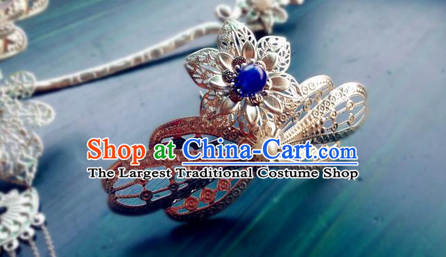 Chinese Tang Dynasty Argent Princess Hairpins Traditional Hanfu Hair Accessories Ancient Fairy Hair Crown Full Set