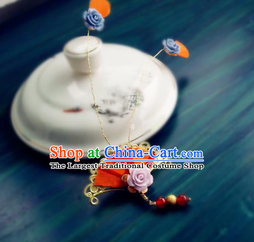 Chinese Traditional Hanfu Hair Accessories Ancient Young Lady Red Fan Hair Stick
