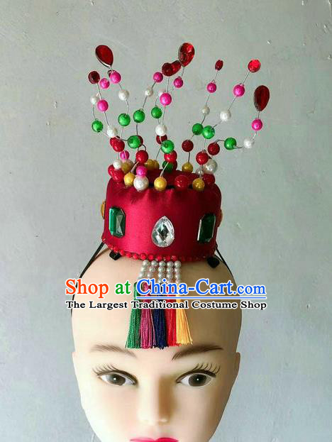 Chinese Traditional Korean Nationality Stage Performance Headwear Ethnic Folk Dance Red Hat