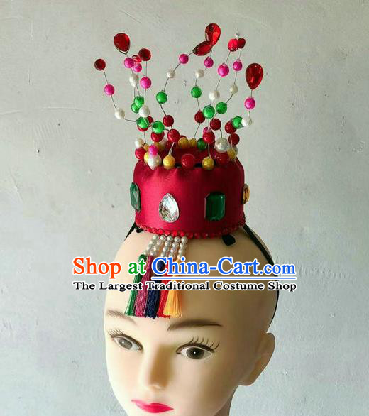 Chinese Traditional Korean Nationality Stage Performance Headwear Ethnic Folk Dance Red Hat
