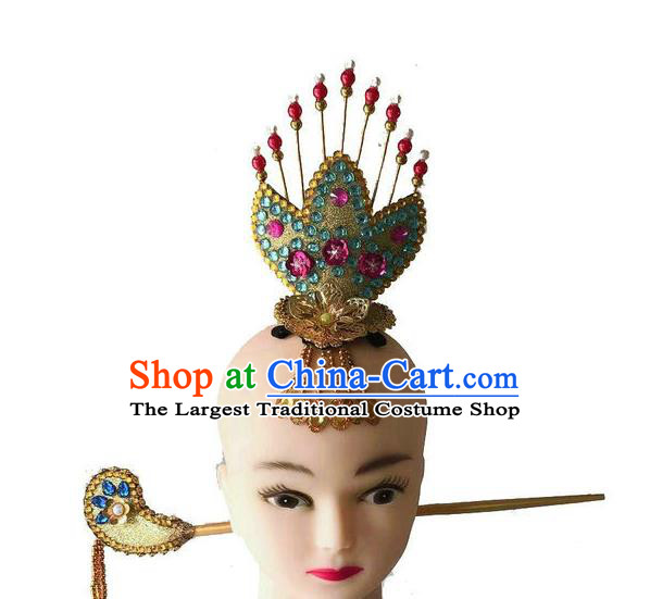 Chinese Ethnic Folk Dance Hairpins Traditional Korean Nationality Dance Headdress Stage Performance Golden Hair Crown