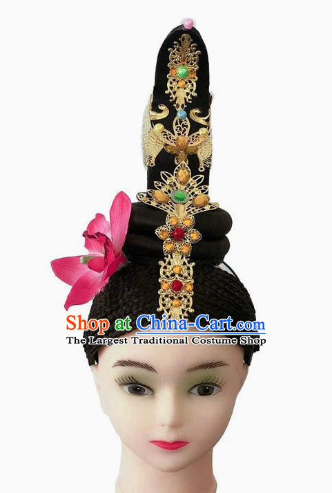 China Traditional Wang Zhaojun Dance Wigs Woman Solo Dance Hair Accessories Classical Dance Hairpieces