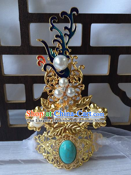Chinese Traditional Wedding Hair Accessories Ancient Swordsman Cloisonne Hairdo Crown Classical Dance Headwear