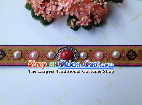 Chinese Traditional Hanfu Forehead Accessories Ancient Elderly Woman Embroidered Hair Band Ming Dynasty Dowager Countess Headwrap