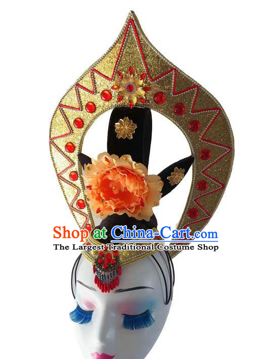 Chinese Traditional Drum Dance Performance Headdress Classical Flying Dance Wigs and Hair Crown Court Dance Headpiece