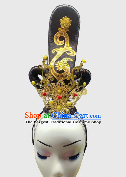 Chinese Classical Dance Wigs Chignon Tang Dynasty Du Fu Dance Headpieces Traditional Stage Performance Hair Clasp