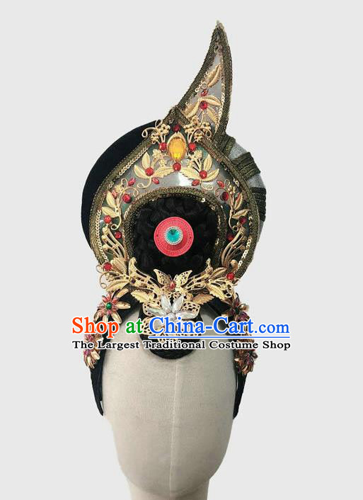 Chinese Tang Dynasty Beauty Dance Headpieces Traditional Stage Performance Hair Crown Classical Dance Wigs