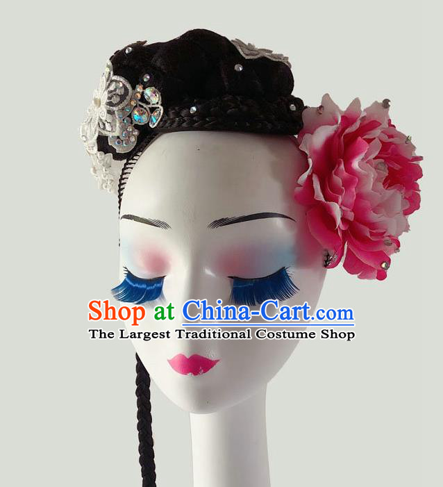 Chinese Woman Stage Performance Headdress Traditional Umbrella Dance Wigs Chignon Classical Dance Hair Accessories