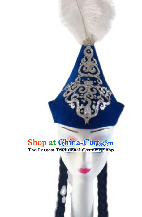 China Xinjiang Ethnic Woman Dance Headdress Uighur Nationality Dance Royalblue Hat Uyghur Minority Performance Headwear