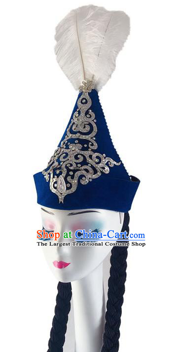 China Xinjiang Ethnic Woman Dance Headdress Uighur Nationality Dance Royalblue Hat Uyghur Minority Performance Headwear