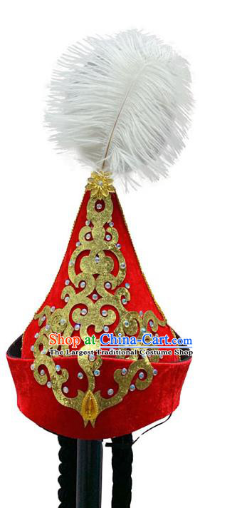 China Kazak Minority Performance Headwear Xinjiang Ethnic Woman Dance Headdress Kazakh Nationality Dance Red Hat