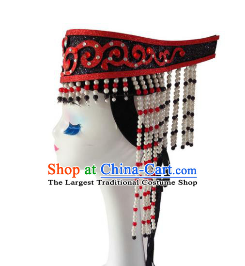 China Mongol Minority Folk Dance Headdress Ethnic Woman Performance Tassel Hat Mongolian Nationality Dance Headwear