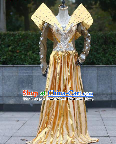 Top Stage Show Costume Halloween Cosplay Clothing Queen Golden Full Dress Fancy Ball Garment