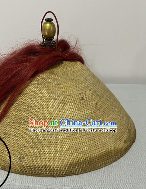 Chinese Ancient Soldier Headwear Qing Dynasty Male Hat Traditional Summer Headdress