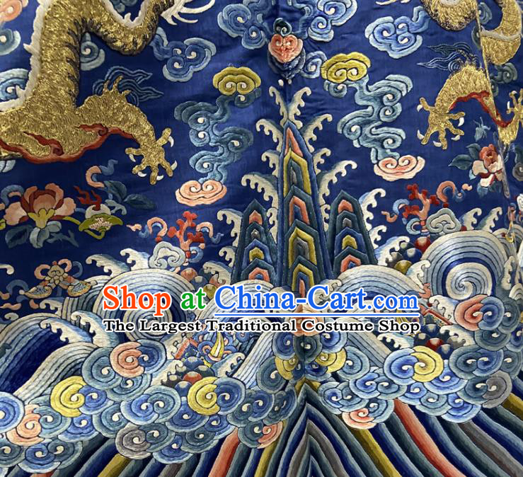 China Ancient Royalblue Imperial Dragon Traditional Manchu Monarch Historical Garment Costume Qing Dynasty Emperor Embroidered Dragon Robe Clothing
