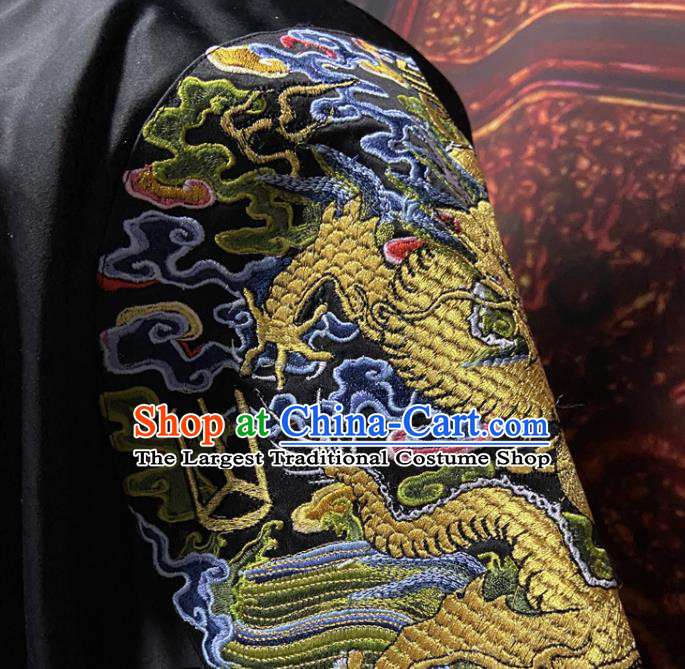 China Qing Dynasty Manchu Monarch Embroidered Dragon Robe Clothing Ancient Black Official Garment Traditional Emperor Kangxi Historical Costume