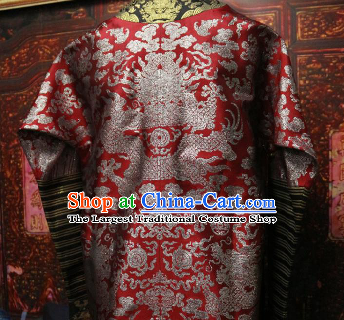China Qing Dynasty Manchu Embroidered Dragon Robe Clothing Ancient Monarch Red Brocade Imperial Robe Garment Traditional Emperor Historical Costume