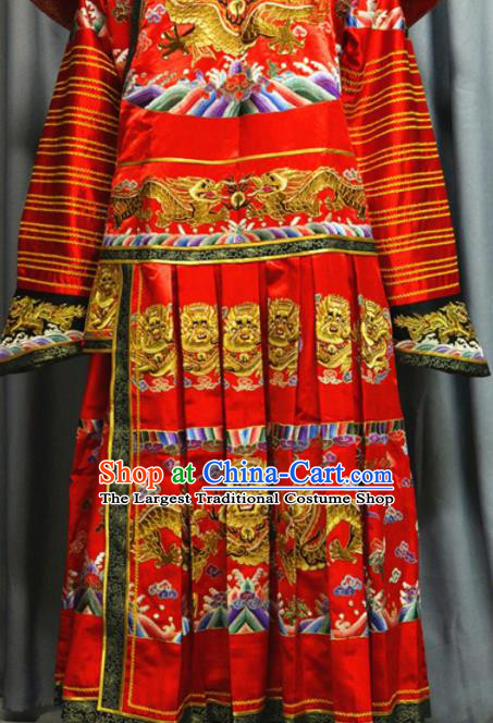 China Traditional Qing Dynasty King Wedding Garment Costume Ancient Emperor Embroidered Dragon Robe Red Imperial Robe Clothing