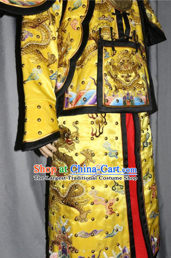 China Ancient Emperor Qianlong Yellow Armor Suits Traditional Manchu General Clothing Qing Dynasty Marshal Garment Costume