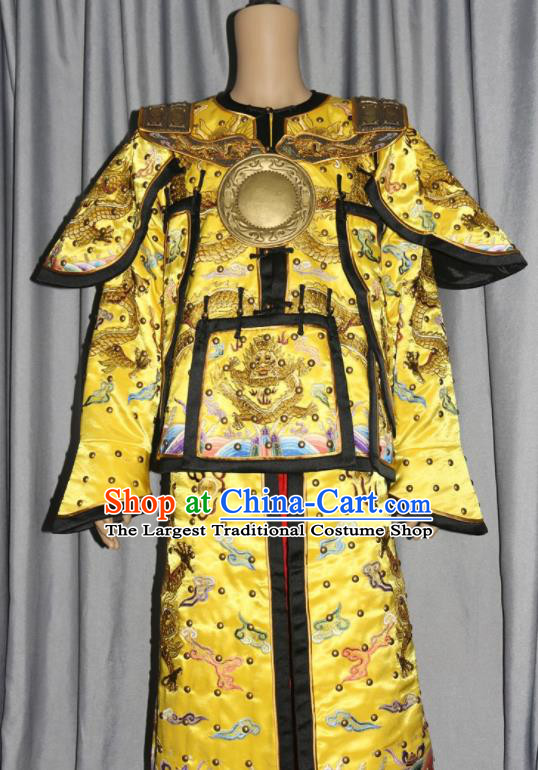 China Ancient Emperor Qianlong Yellow Armor Suits Traditional Manchu General Clothing Qing Dynasty Marshal Garment Costume