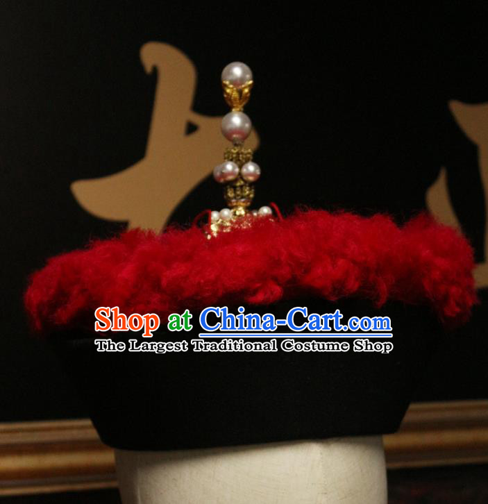 Chinese Ancient Manchu Monarch Headdress Traditional Mandarin Headwear Qing Dynasty Kangxi Emperor Hat