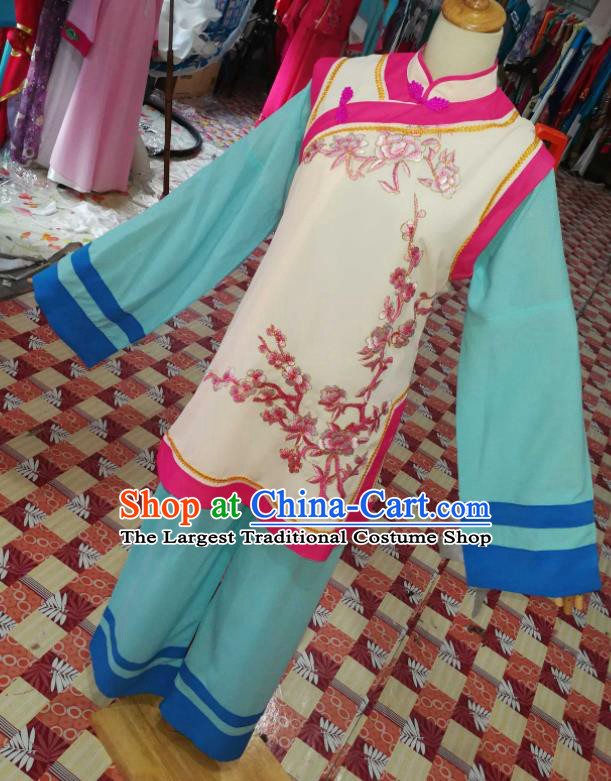 China Traditional Peking Opera Xiaodan Clothing Ancient Servant Girl Garment Costumes Chao Opera Village Lady Dress Outfits