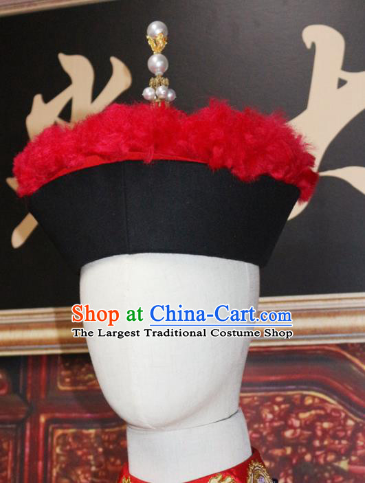 Chinese Ancient Manchu Monarch Headdress Traditional Mandarin Headwear Qing Dynasty Kangxi Emperor Hat