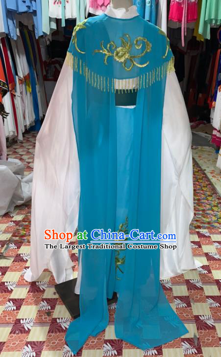 China Shaoxing Opera Fairy Blue Dress Apparels Beijing Opera Actress Clothing Ancient Noble Lady Garment Costumes