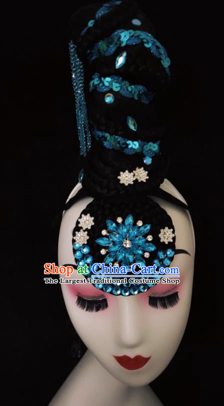 Chinese Classical Dance Headdress Beauty Dance Wigs Chignon Woman Luo Fu Dance Hair Accessories Stage Performance Hairpieces