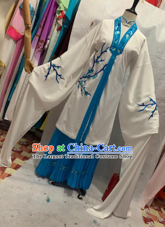 China Shaoxing Opera Actress White Dress Uniforms Beijing Opera Hua Tan Clothing Ancient Distressed Woman Garment Costumes