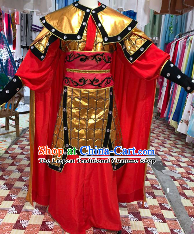 China Beijing Opera Wusheng Red Cape Uniforms Traditional Opera General Clothing Henan Opera Warrior Garment Costumes