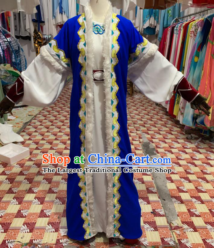 China Shaoxing Opera Prince Garment Costumes Beijing Opera Xiaosheng Blue Robe Uniforms Traditional Opera Young Childe Clothing
