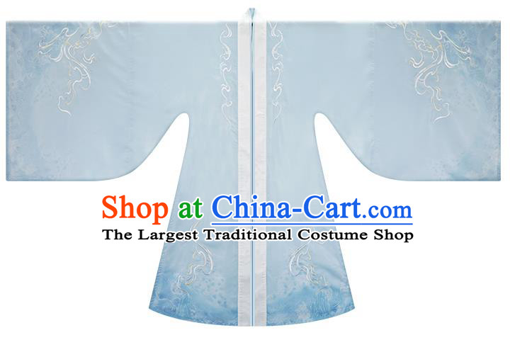 China Jin Dynasty Swordswoman Garment Costumes Ancient Young Beauty Clothing Traditional Blue Hanfu Dress