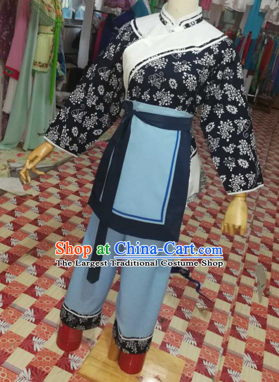 China Traditional Peking Opera Servant Woman Clothing Ancient Country Female Garment Costumes Shaoxing Opera Pauper Dress Outfits