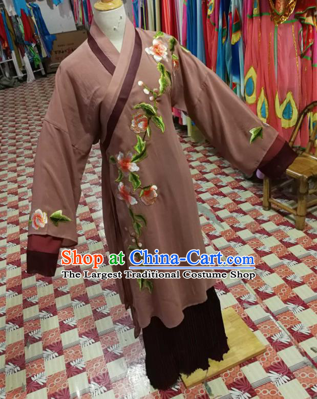 China Ancient Elderly Female Garment Costumes Shaoxing Opera Woman Matchmaker Brown Dress Outfits Traditional Peking Opera Laodan Clothing
