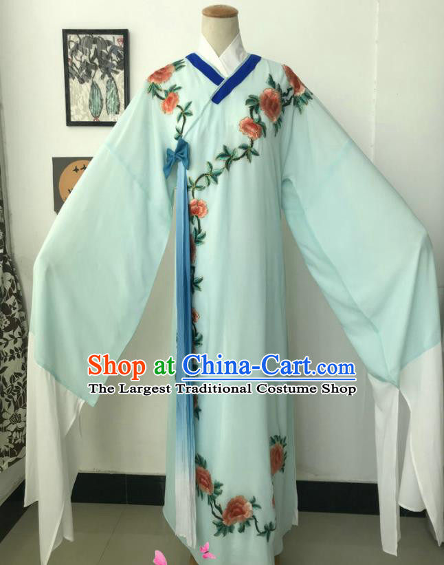 China Beijing Opera Xiaosheng Light Blue Robe Shaoxing Opera Childe Clothing Traditional Opera Scholar Garment Costume