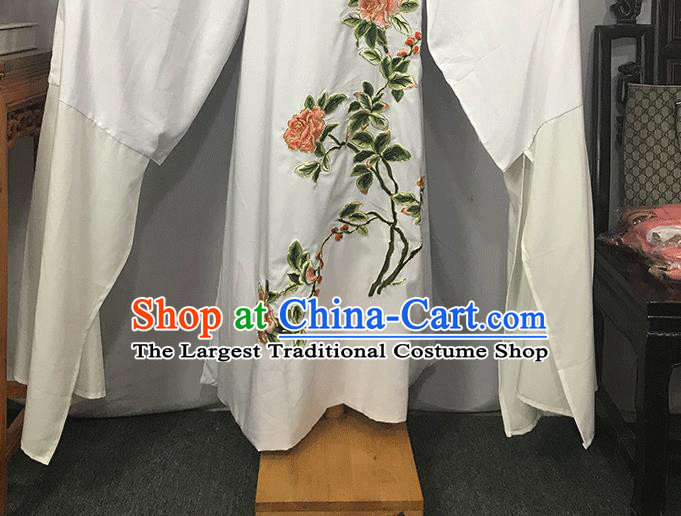 China Opera Childe Garment Costume Beijing Opera Xiaosheng Embroidered White Robe Traditional Yue Opera Scholar Clothing