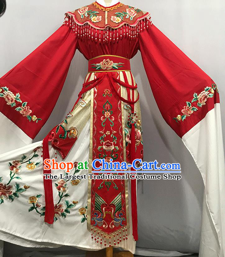 China Traditional Shaoxing Opera Court Woman Clothing Peking Opera Hua Tan Red Dress Outfits Ancient Imperial Consort Garment Costumes