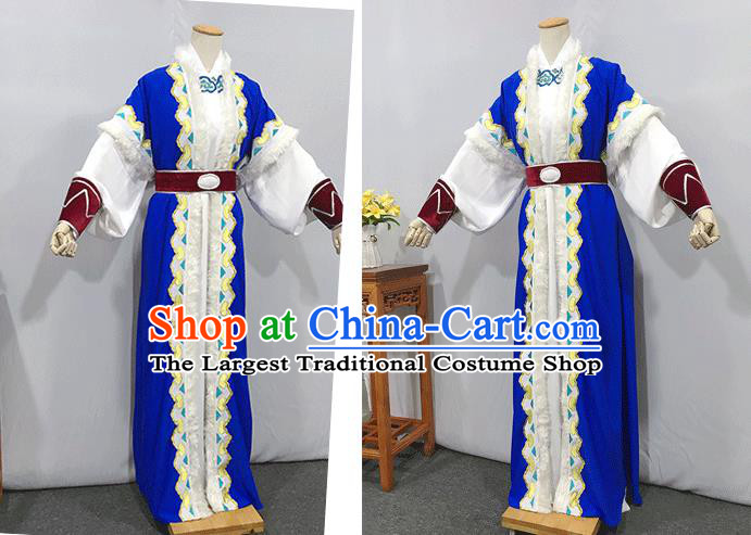 China Opera Prince Garment Costume Beijing Opera Niche Embroidered Blue Uniforms Traditional Shaoxing Opera Swordsman Clothing