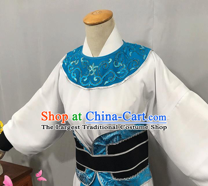China Traditional Shaoxing Opera Swordsman Clothing Opera Warrior Garment Costume Beijing Opera Wusheng White Uniforms