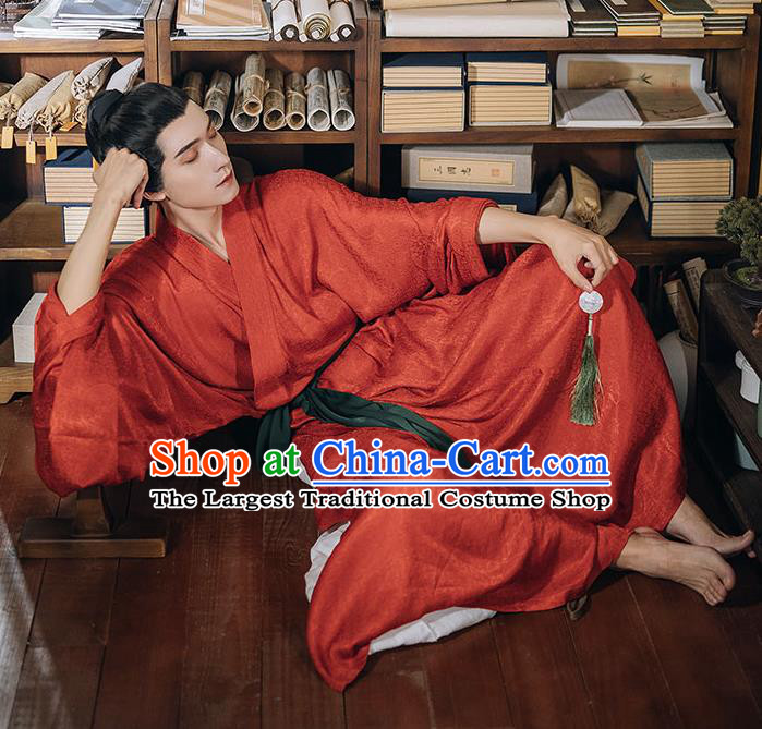 China Song Dynasty Noble Childe Clothing Ancient Royal Prince Garment Costume Traditional Hanfu Red Robe Apparel