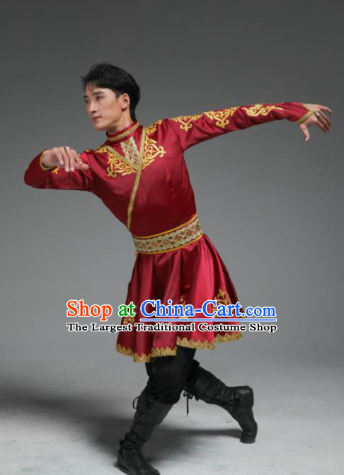 China Uyghur Nationality Male Dance Clothing Uighur Ethnic Stage Performance Red Suits Xinjiang Minority Dance Costumes