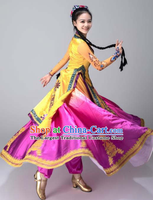 Chinese Uighur Minority Woman Dress Ethnic Dance Outfits Uyghur Nationality Folk Dance Clothing Xinjiang Performance Garments