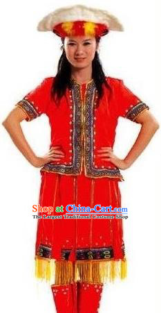 Chinese Taiwan Minority Woman Red Dress Ethnic Stage Performance Outfits Gaoshan Nationality Folk Dance Clothing Amei Dance Garments